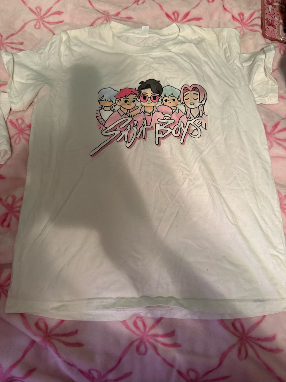 White Graphic Kids Tee with 'Sajit Boys' Cartoon Print